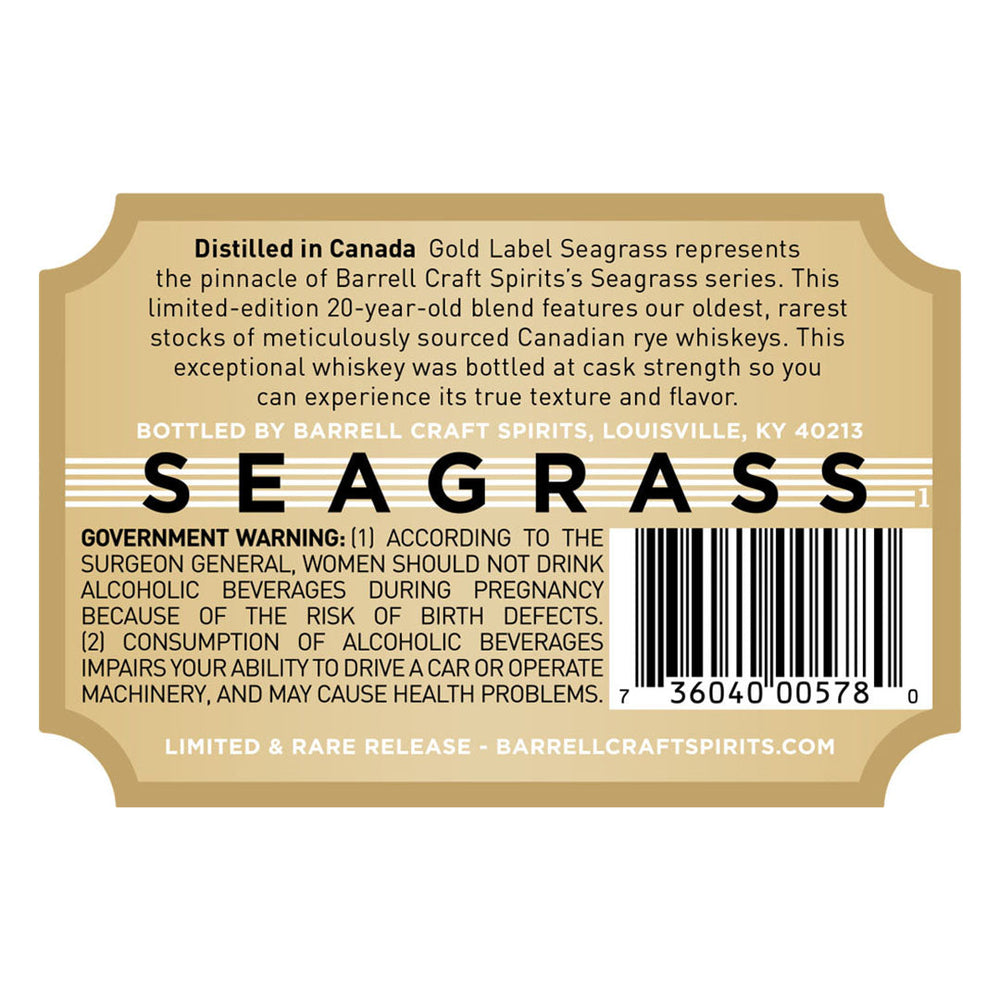 Barrell Craft Spirits Seagrass Gold Label Rye Whiskey Barrell Craft Spirits