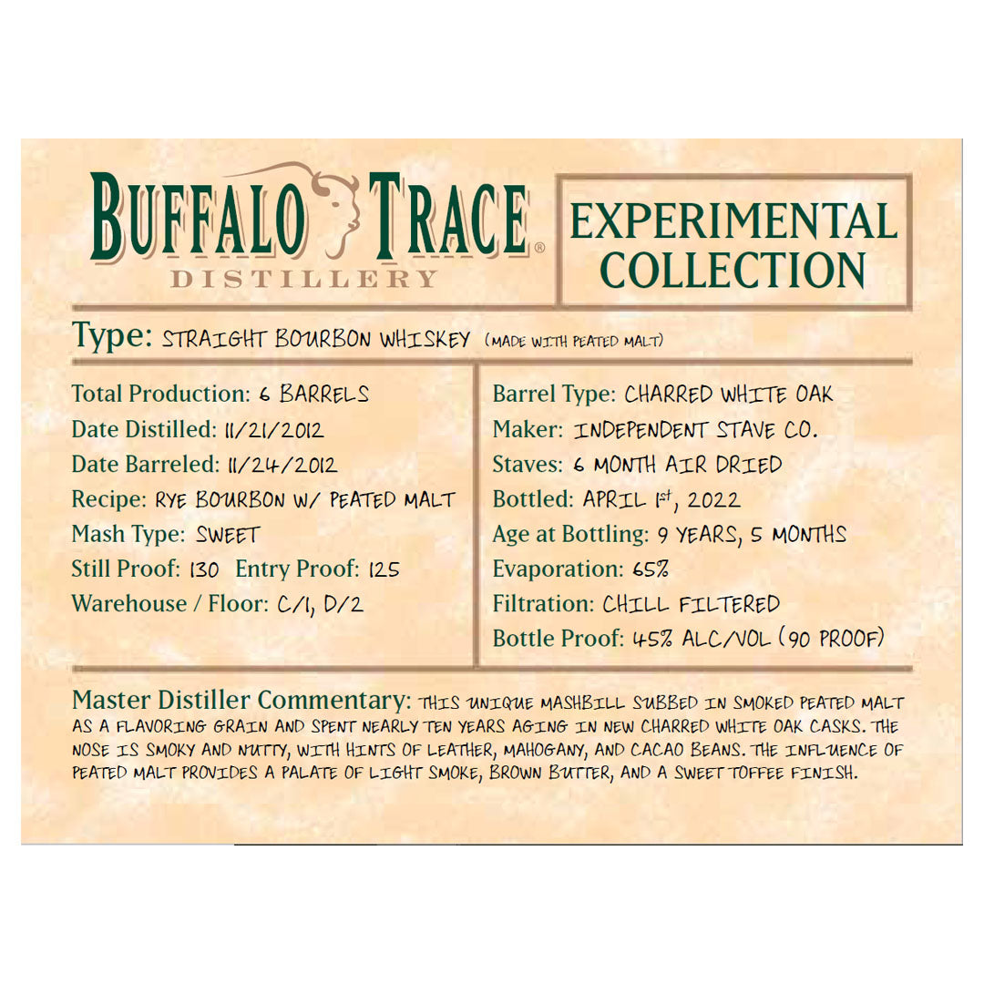 Buffalo Trace Experimental Collection Straight Bourbon Whiskey Made With Peated Malt Straight Bourbon Whiskey Buffalo Trace