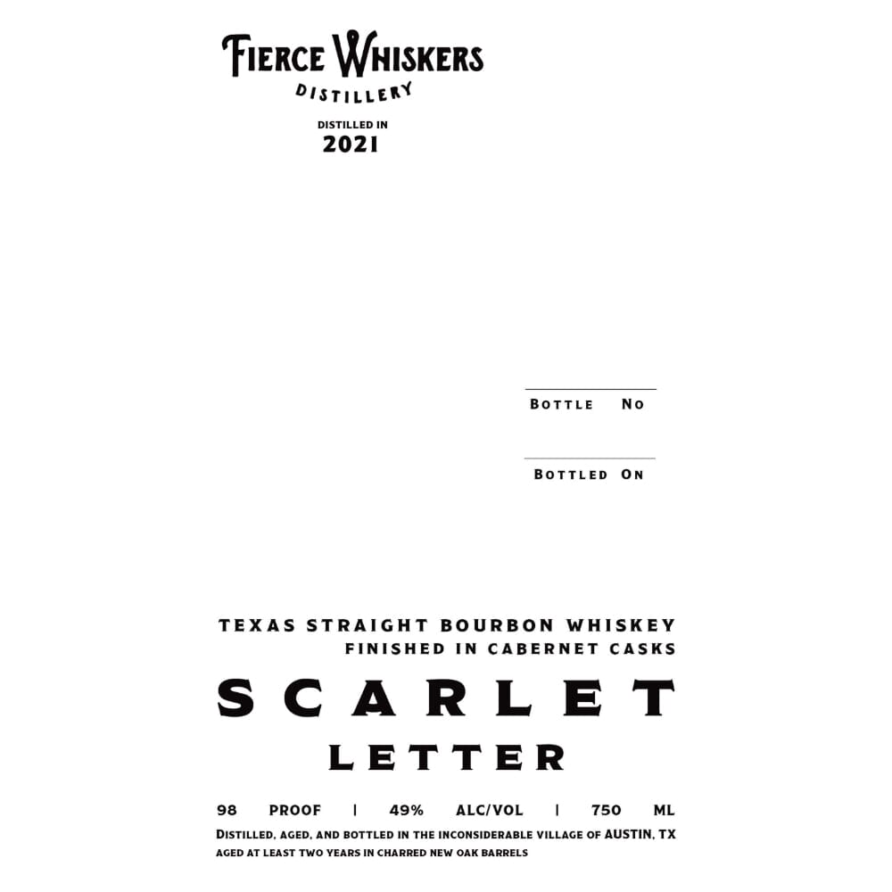 Fierce Whiskers Scarlet Letter Texas Straight Bourbon Bourbon Fierce Whiskers Distillery