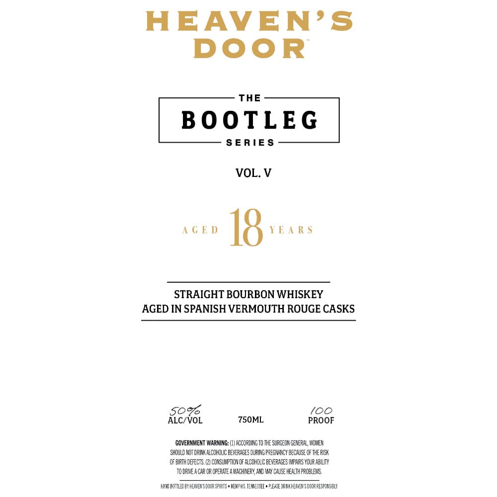 Heaven’s Door 18 Year Old The Bootleg Series Vol. V Kentucky Bourbon Whiskey Heaven's Door Whiskey