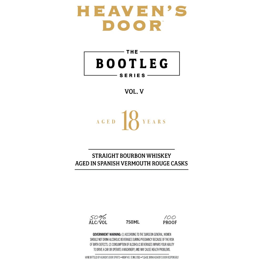 Heaven’s Door 18 Year Old The Bootleg Series Vol. V Kentucky Bourbon Whiskey Heaven's Door Whiskey 