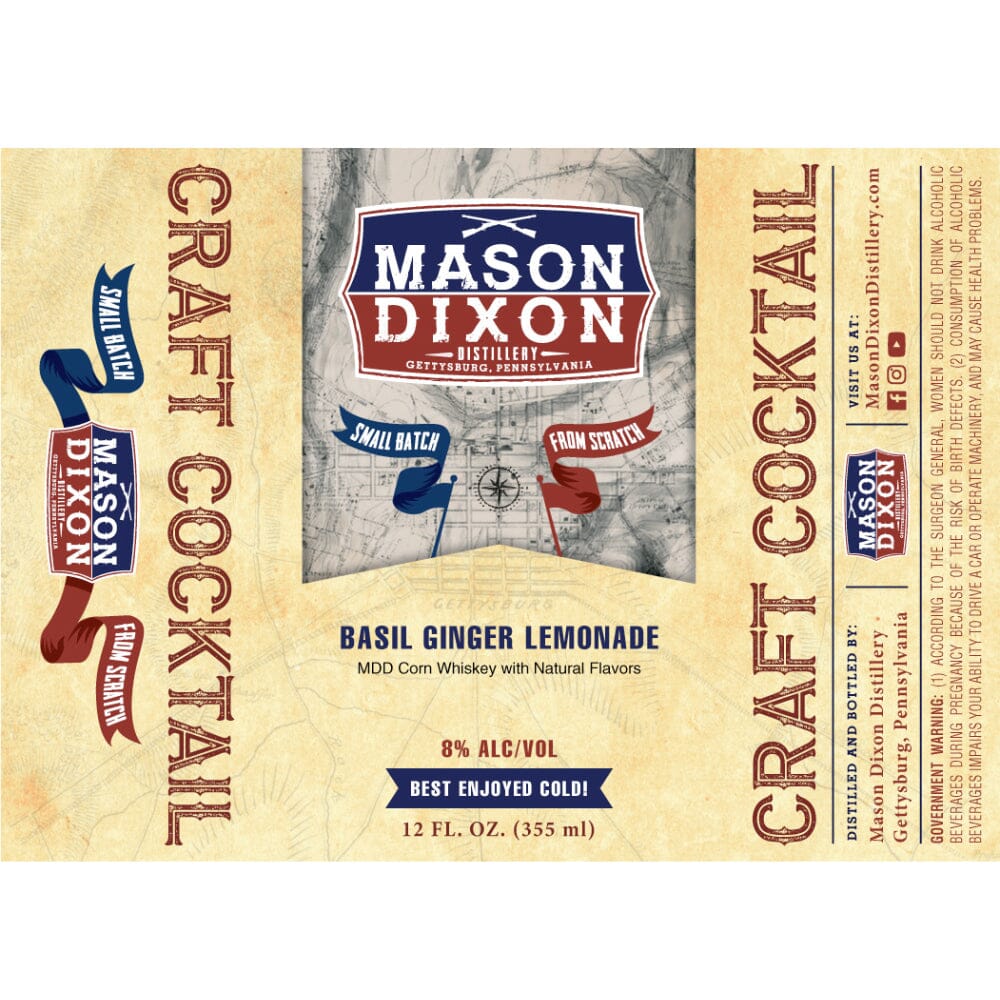 Mason Dixon Basil Ginger Lemonade Craft Cocktail Ready-To-Drink Cocktails Mason Dixon Distillery