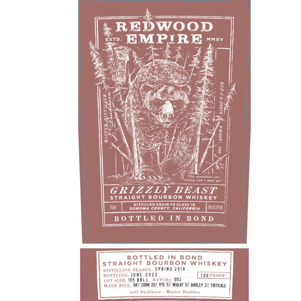 Buy Redwood Empire Grizzly Beast Bourbon Bottled In Bond Batch 003 Online