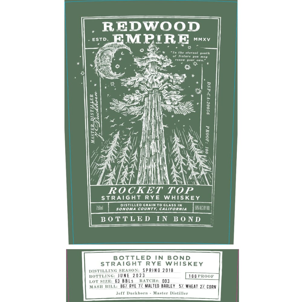 Redwood Empire Rocket Top Rye Bottled In Bond Batch 003 Rye Whiskey Redwood Empire Whiskey