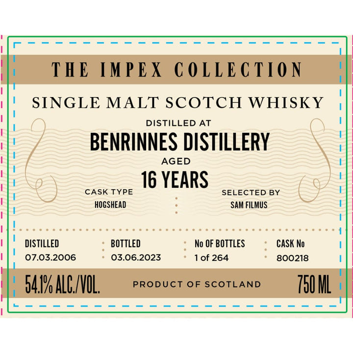 The ImpEx Collection Benrinnes Distillery 16 Year Old 2006 Scotch The ImpEx Collection