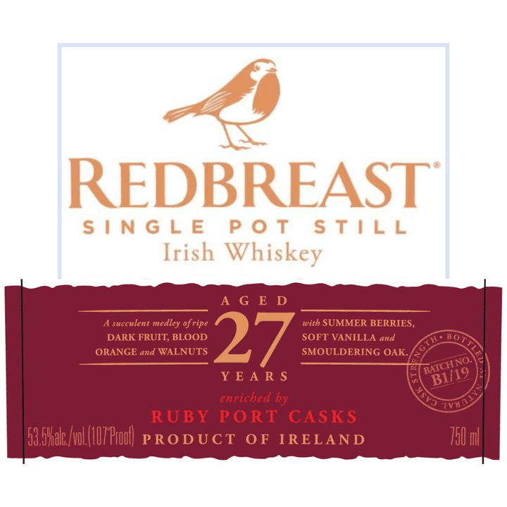 Redbreast 27 Year Old Ruby Port Casks Irish whiskey Redbreast