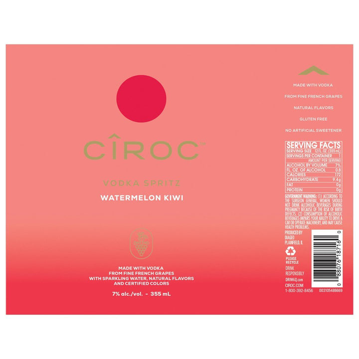 Ciroc Vodka Spritz Watermelon Kiwi 4PK Cans Cocktail Ciroc