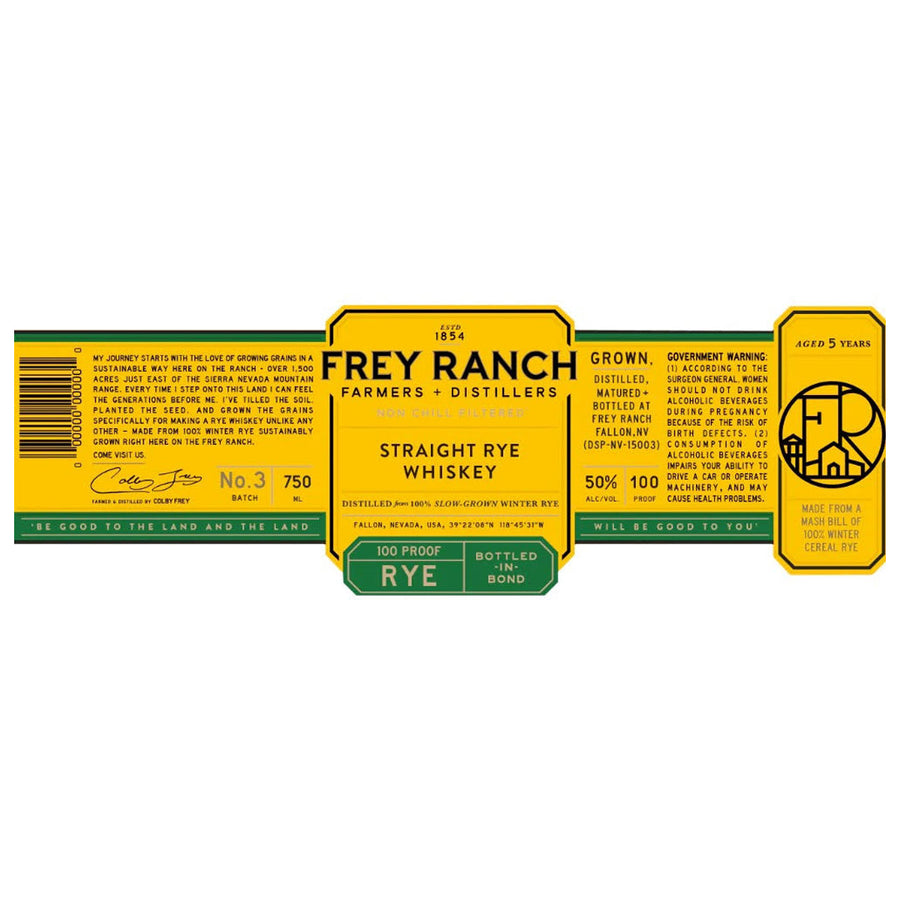 Frey Ranch 5 Year Old Bottled In Bond Straight Rye Straight Rye Whiskey Frey Ranch