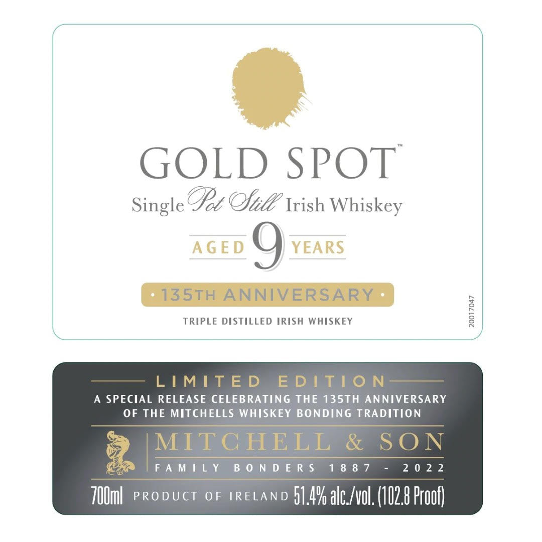 Gold Spot 9 Year Old 135th Anniversary Irish whiskey Gold Spot