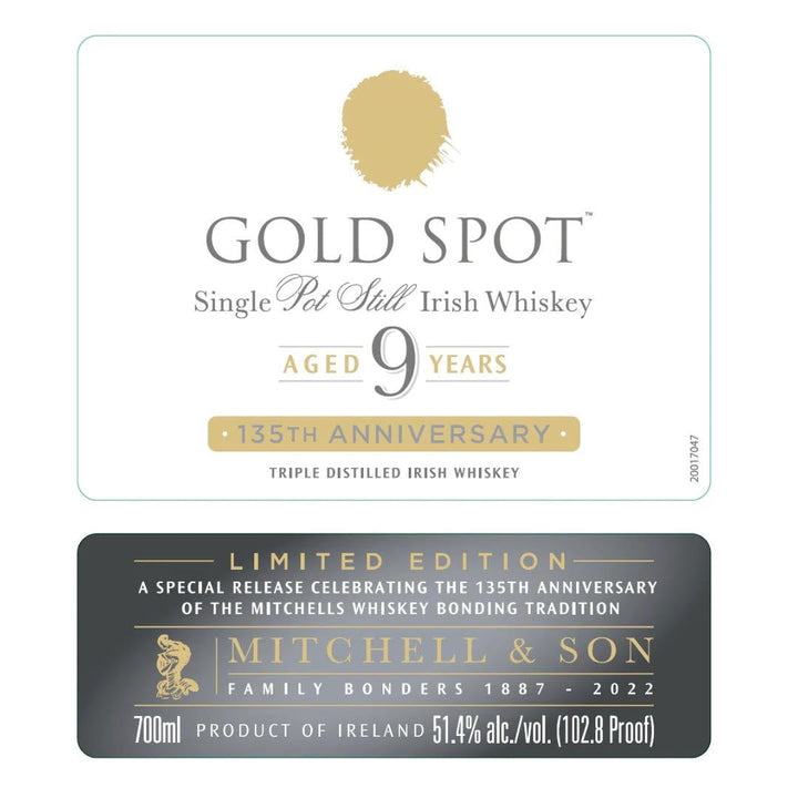 Gold Spot 9 Year Old 135th Anniversary Irish whiskey Gold Spot