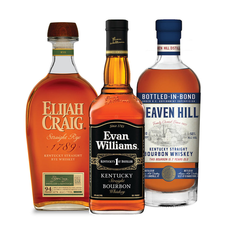 Heaven Hill 7 Year Old, Elijah Craig Rye, Evan Williams Black Label Bundle Bundle Sip Whiskey