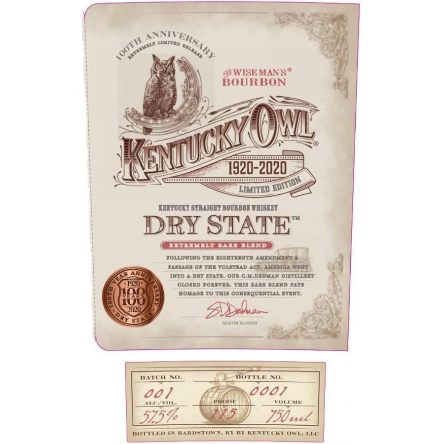 Kentucky Owl Dry State 100th Anniversary Edition Bourbon Kentucky Owl