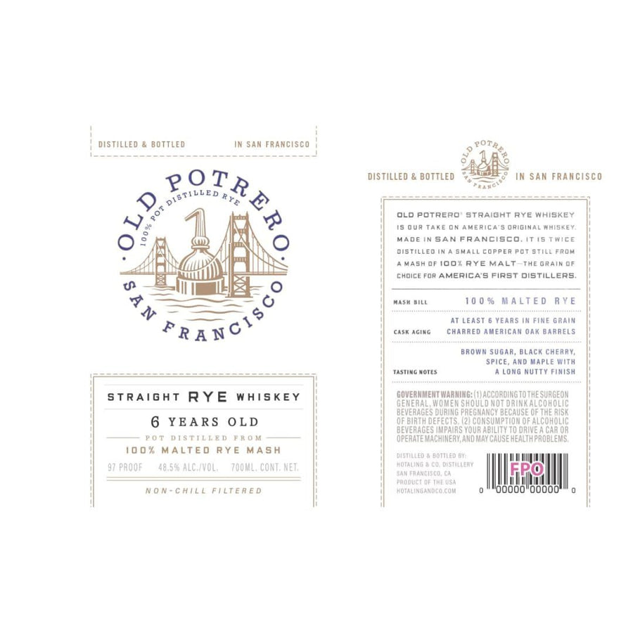 Old Potrero 6 Year Old Straight Rye Whiskey Old Potrero
