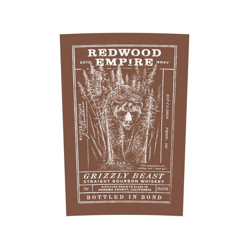 Redwood Empire Grizzly Beast Bourbon Bottled In Bond Straight Bourbon Whiskey Redwood Empire Whiskey