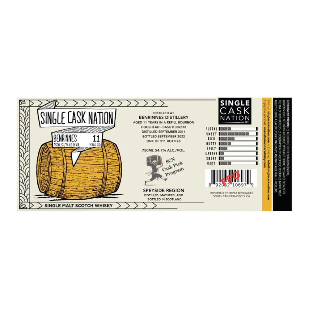 Single Cask Nation Benrinnes 11 Year Old Single Malt Scotch Whisky Scotch Whisky Single Cask Nation