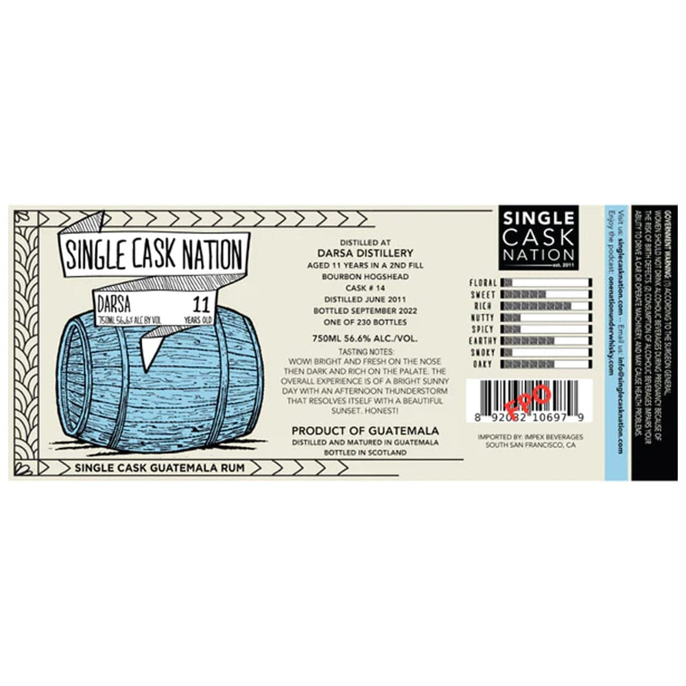 Single Cask Nation Darsa 11 Year Old Single Cask Guatemala Rum Rum Single Cask Nation