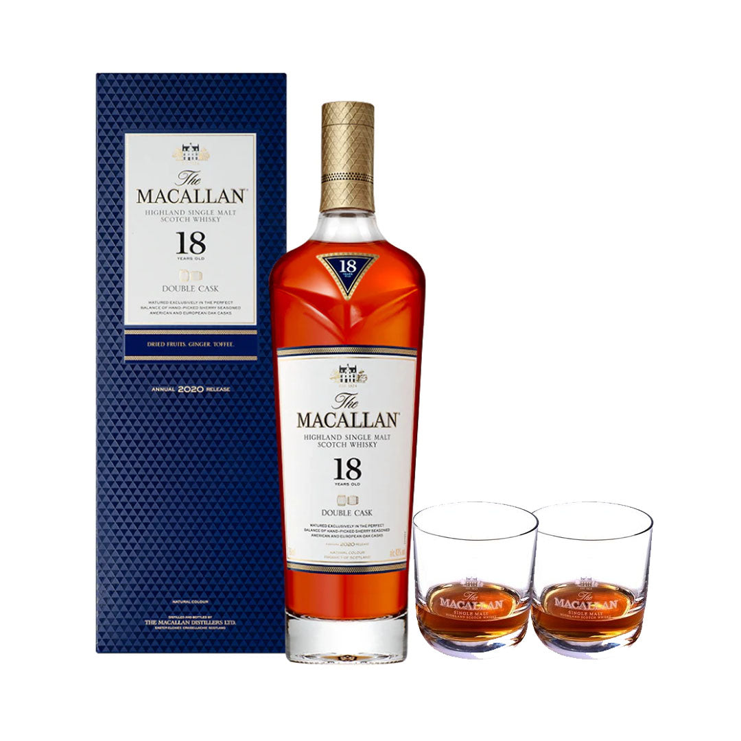 The Macallan 18 Year Old Double Cask W/ 2 Official Glasses Scotch Whisky The Macallan