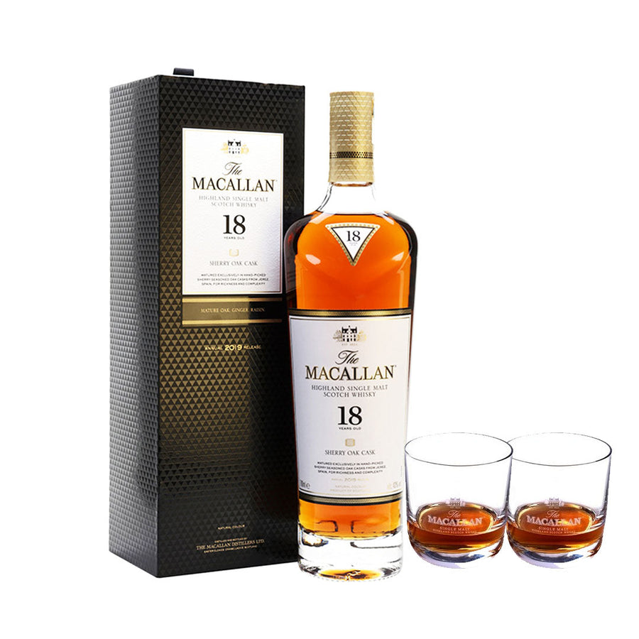 The Macallan 18 Year Old Sherry Cask W/ 2 Official Glasses Scotch Whisky The Macallan