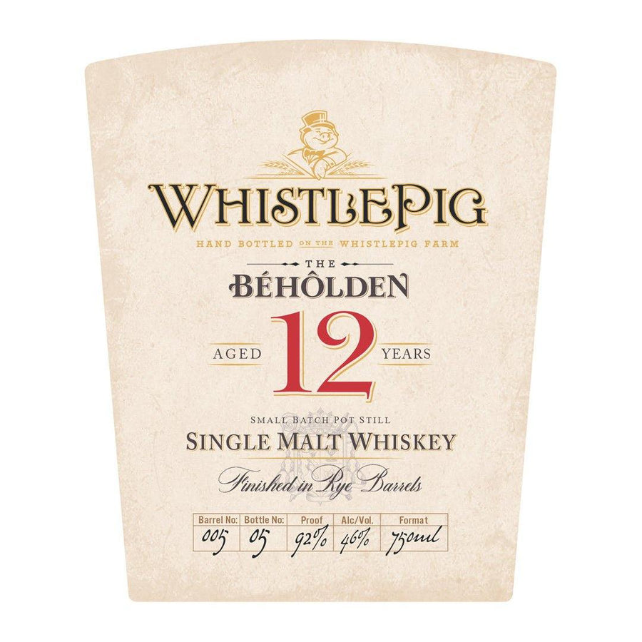 WhistlePig The Beholden 12 Year Single Malt Single Malt Whiskey WhistlePig