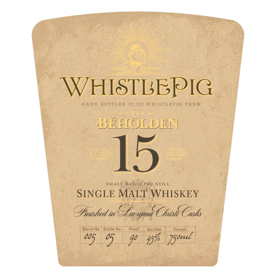 WhistlePig The Beholden 15 Year Old Finished In Lacryna Christi Casks Whiskey WhistlePig