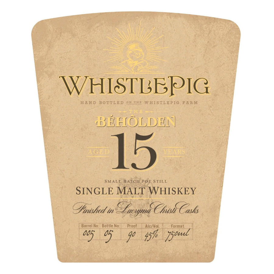 WhistlePig The Beholden 15 Year Old Finished In Lacryna Christi Casks Whiskey WhistlePig