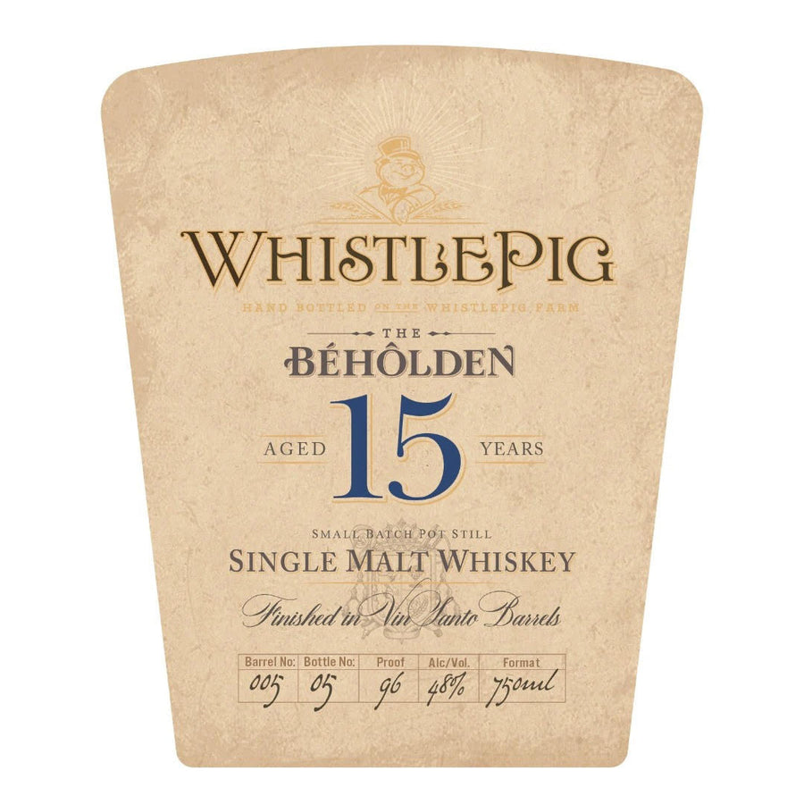 WhistlePig The Beholden 15 Year Old Finished In Vin Santo Barrels Whiskey WhistlePig