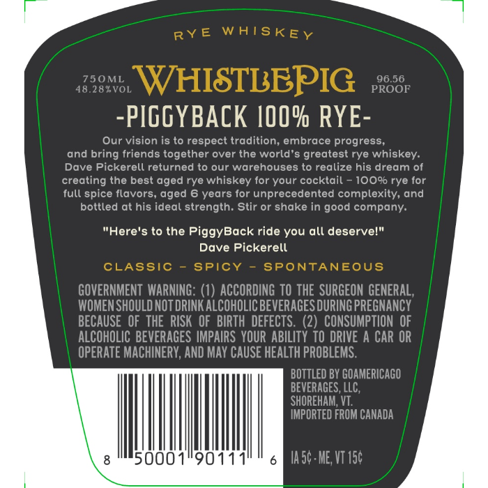 WhistlePig Piggyback 6 Year Old Rye Rye Whiskey WhistlePig