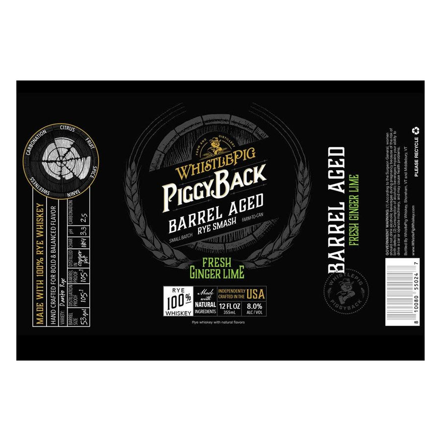 Whistlepig PiggyBack Barreled Age Rye Smash Canned Cocktail Fresh Ginger Lime Rye Whiskey WhistlePig