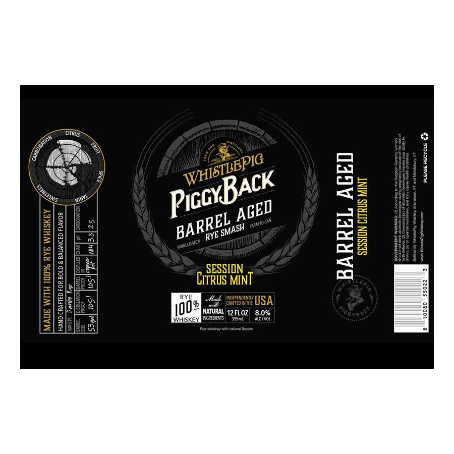 Whistlepig PiggyBack Barreled Age Rye Smash Canned Cocktail Session Citrus Mint Rye Whiskey WhistlePig