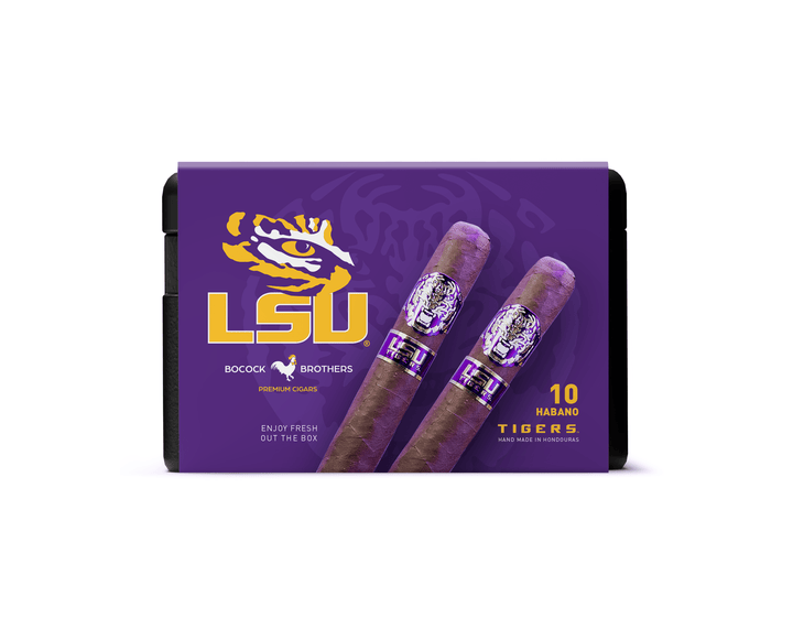 LSU Cigars By CigarBros Cigars CigarBros 10ct LSU Tigers Habano Toro + 7% Discount + FREE Humidor 