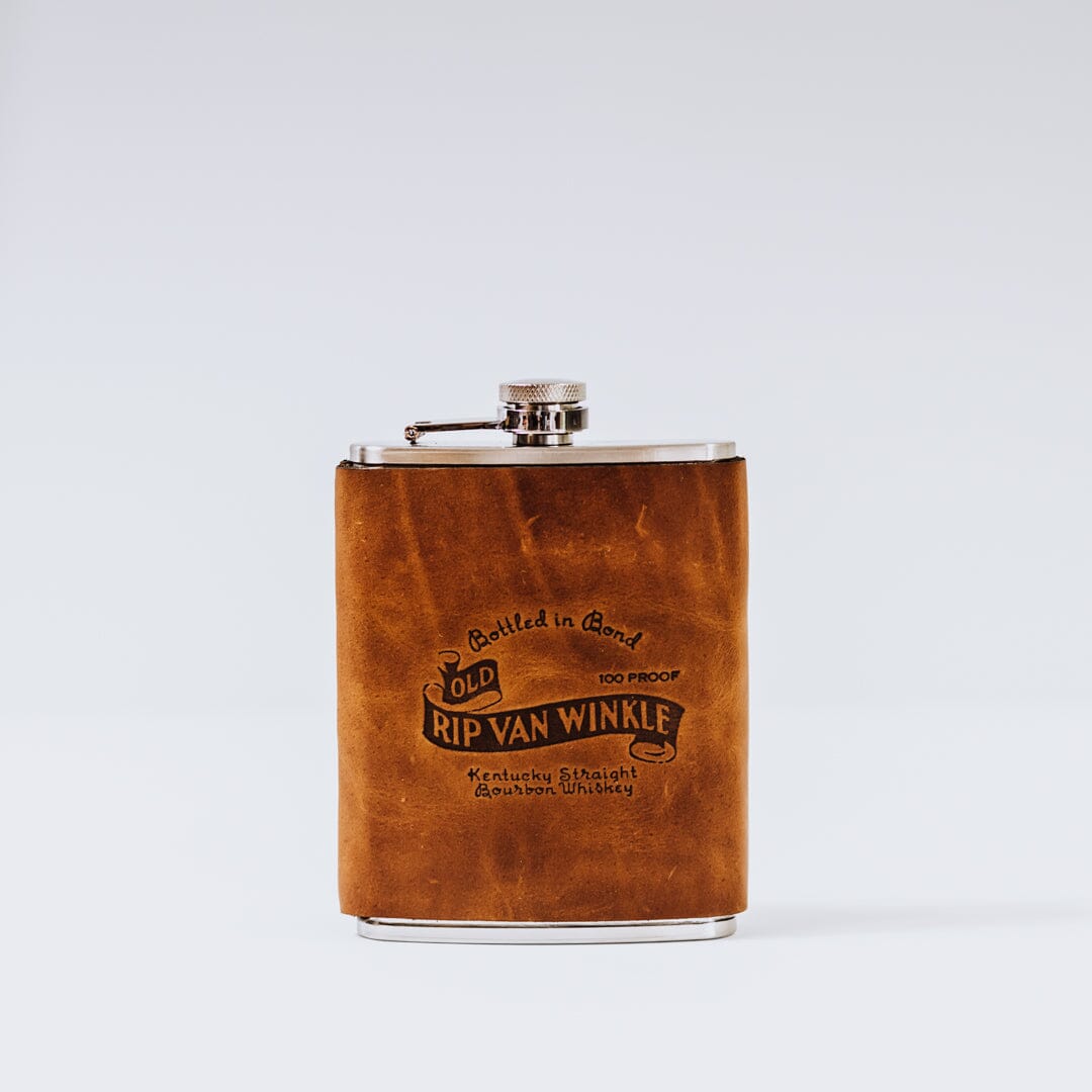 Old Rip Van Winkle Leather Wrapped Flask Home & Bar Pappy & Company 