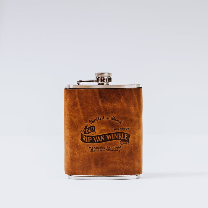 Old Rip Van Winkle Leather Wrapped Flask Home & Bar Pappy & Company 