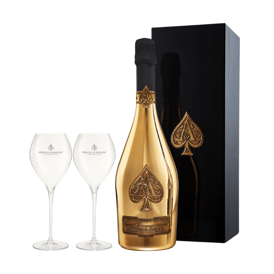 Armand De Brignac Ace Of Spades Brut Gold W/2 Crystal Branded Glasses Champagne Armand de Brignac 