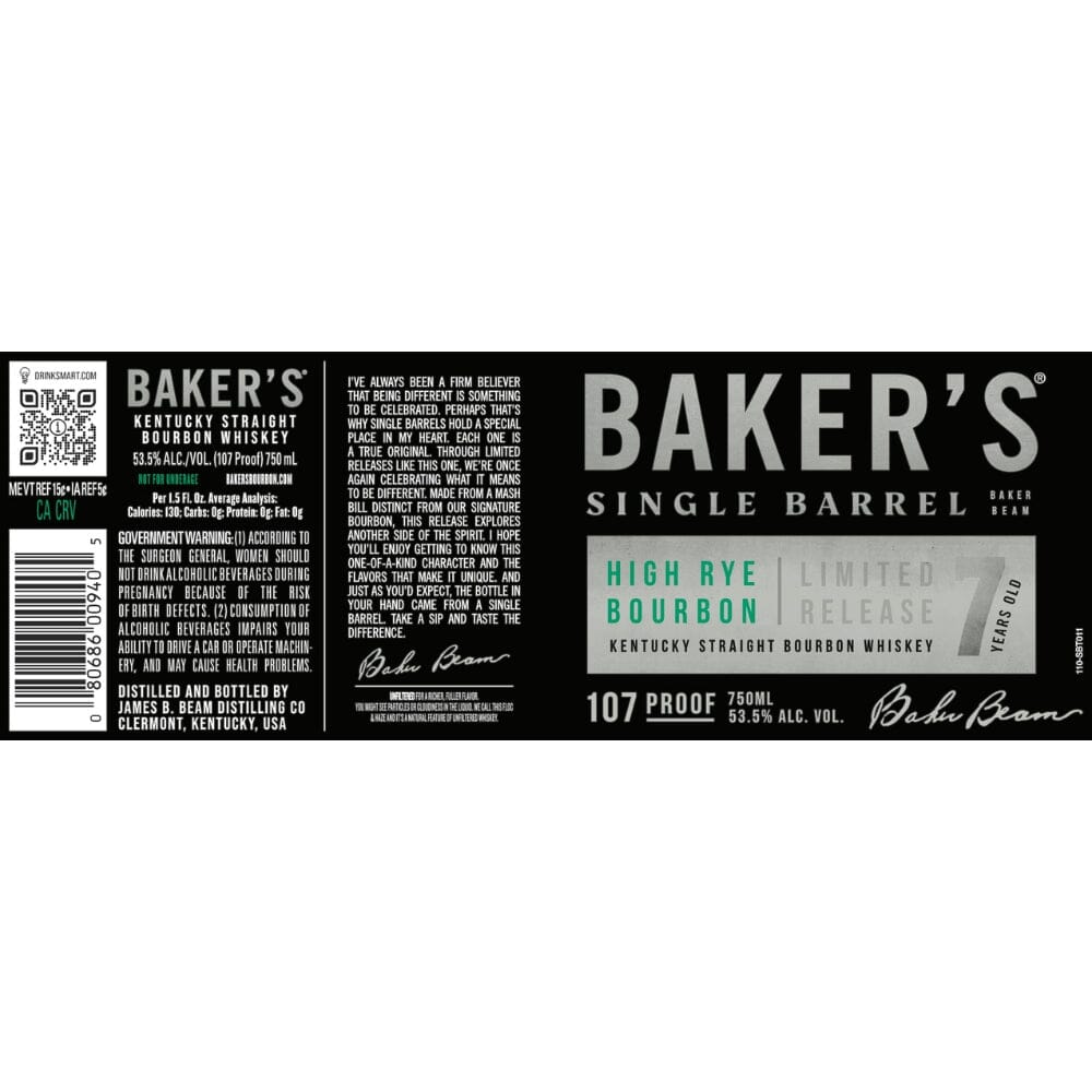 Baker’s 7 Year Old Single Barrel High Rye Bourbon Bourbon Baker’s Bourbon 