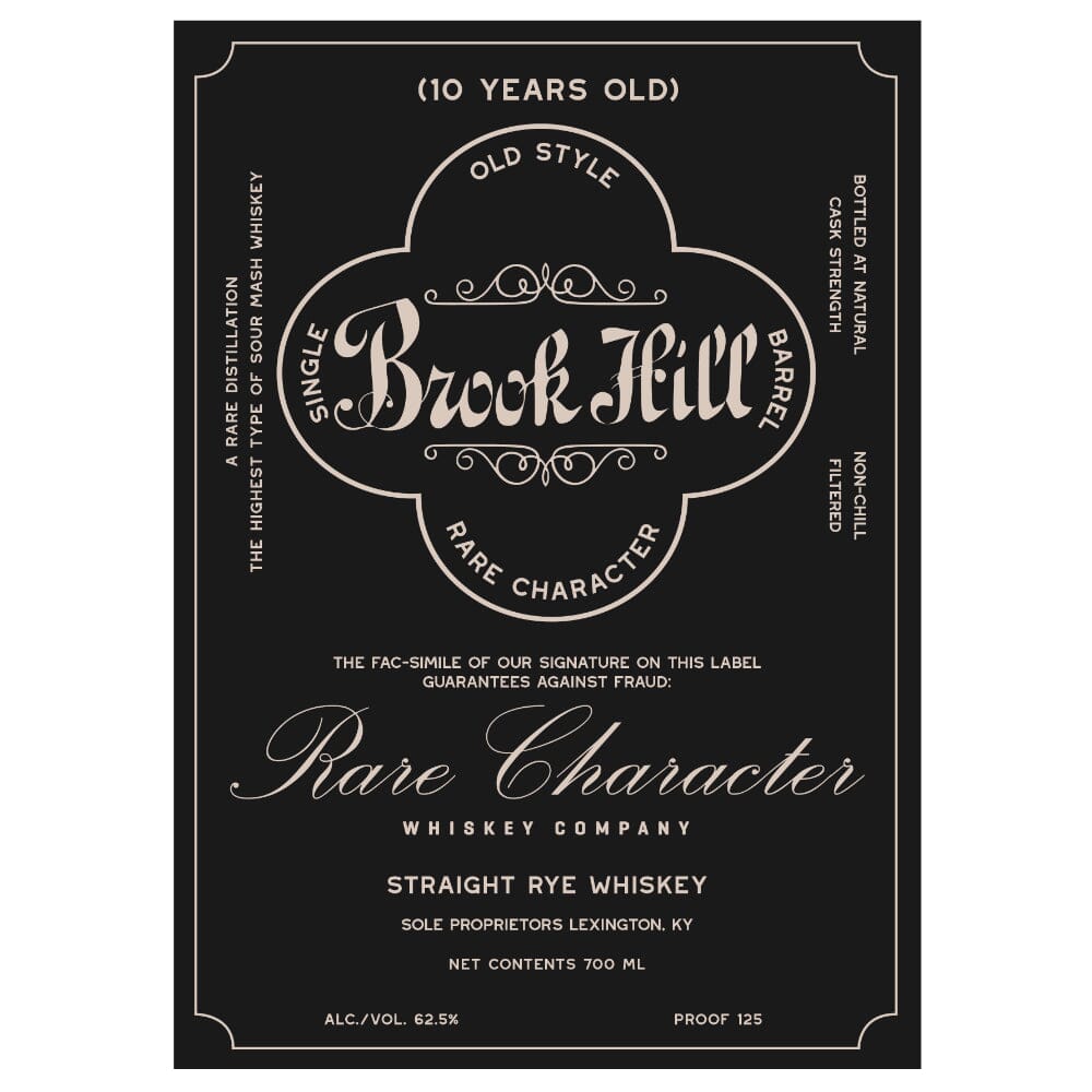 Brook Hill 10 Year Old Straight Rye Whiskey Rye Whiskey Rare Character Whiskey 