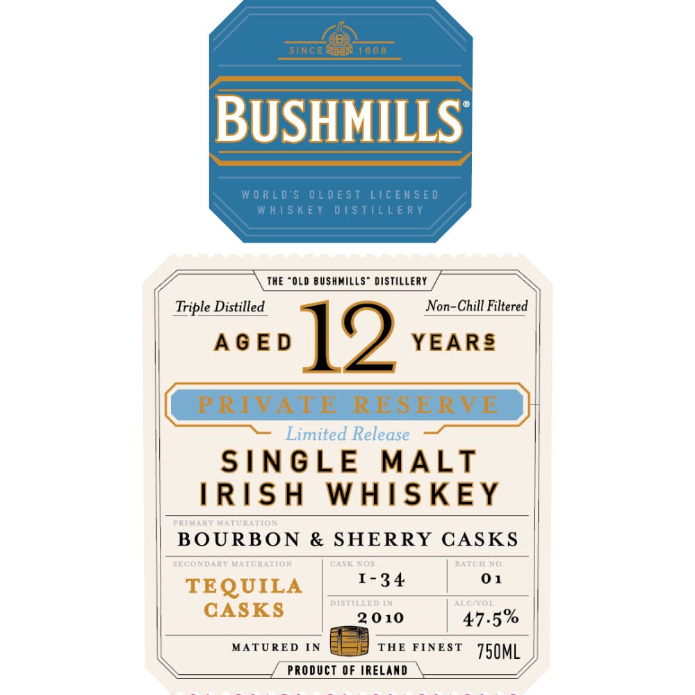 Bushmills 12 Year Old Private Reserve Tequila Cask Finished Irish whiskey Bushmills 