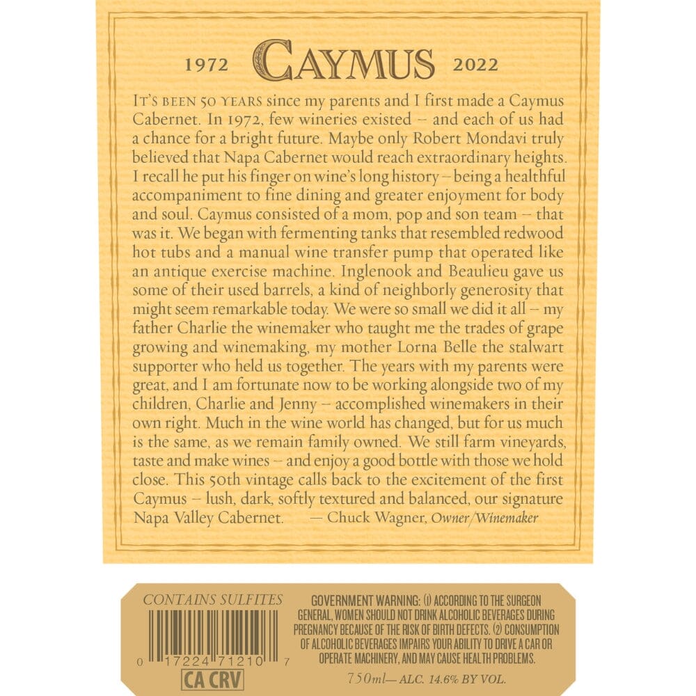 Caymus 50th Anniversary Napa Valley Cabernet Sauvignon 2022 Wine Caymus Vineyards 