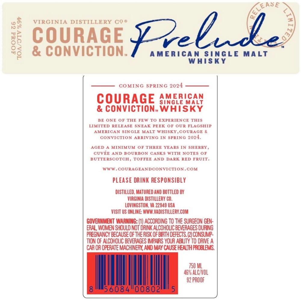 Courage & Conviction Prelude American Single Malt Single Malt Whisky Virginia Distillery Co. 