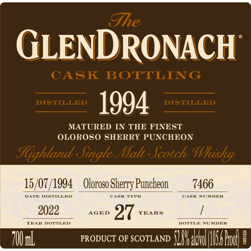 Glendronach 27 Year Old 1994 Cask #7466 Single Malt Scotch Whisky 700ml Scotch Glendronach 