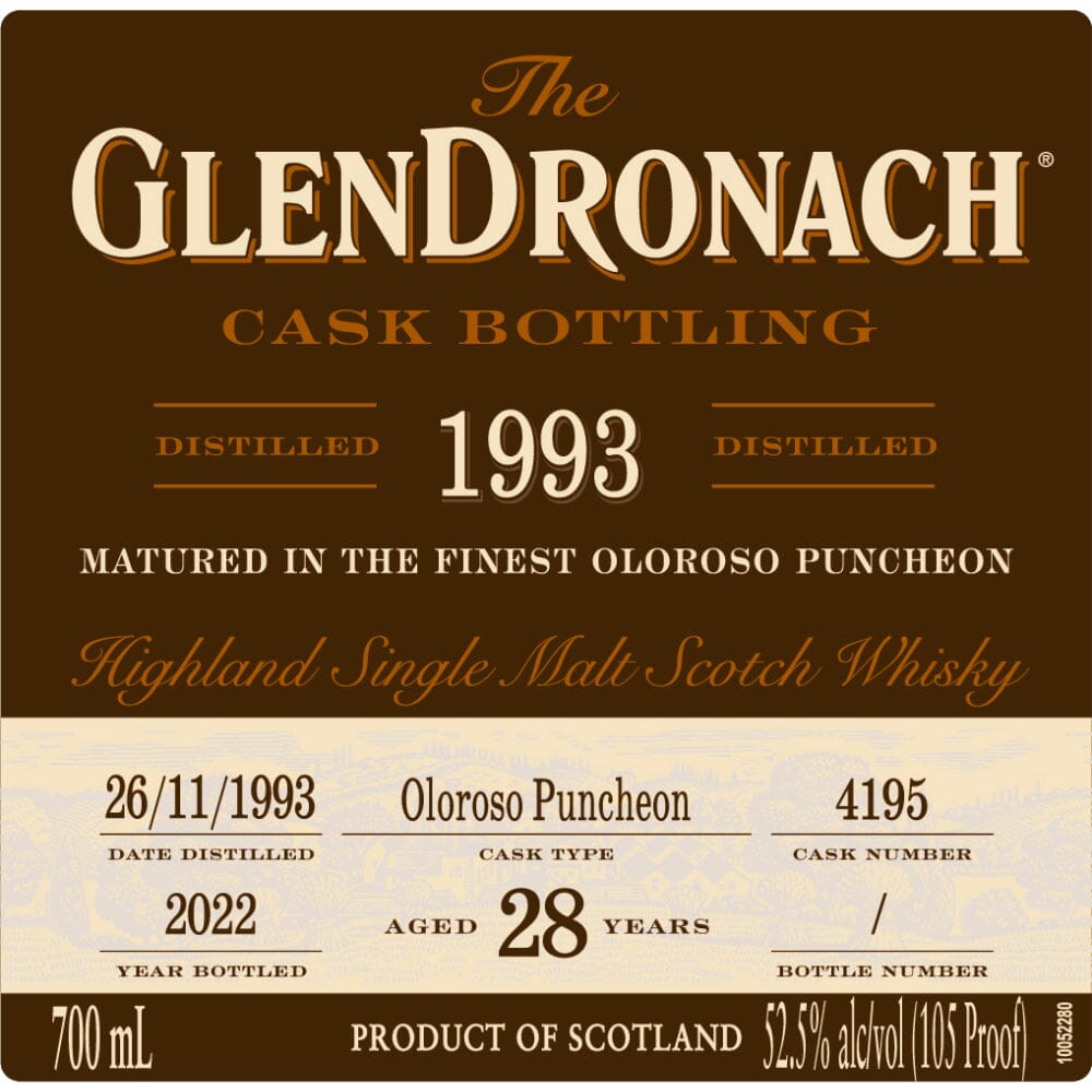 Glendronach 28 Year Old 1993 Cask #4195 Single Malt Scotch Whisky 700ml Scotch Glendronach 