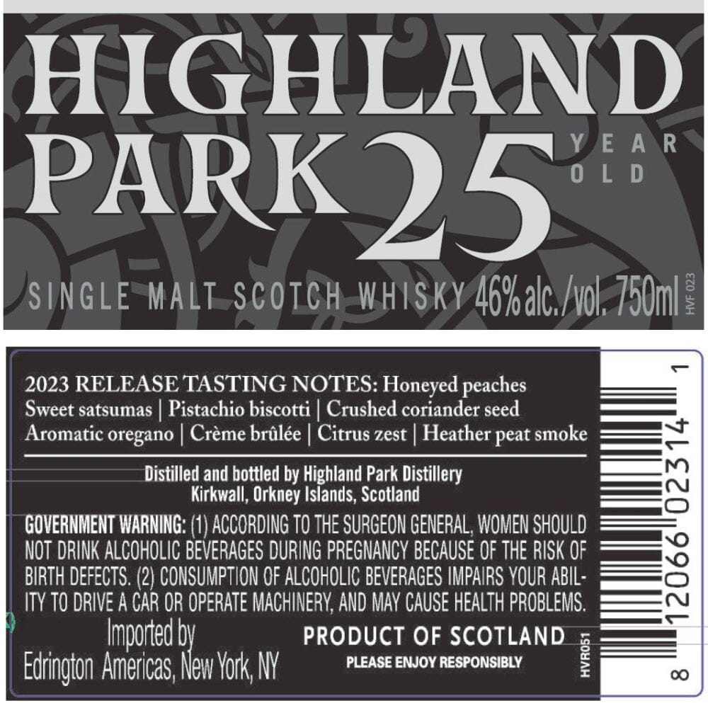 Highland Park 25 Year Old 2023 Release Scotch Highland Park 