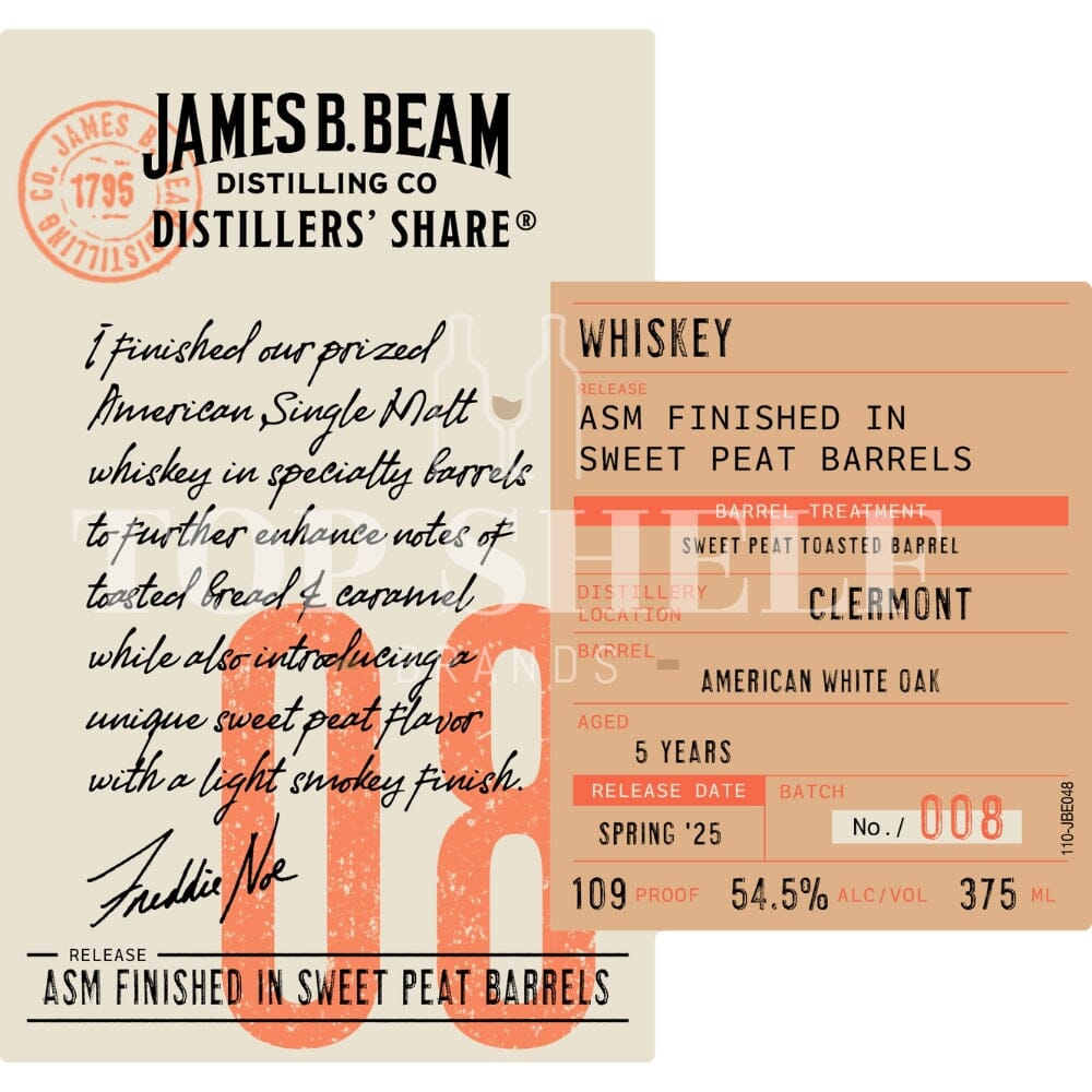 James B. Beam Distillers' Share 08 ASM Finished in Sweet Peat Barrels American Single Malt Whiskey James B. Beam 