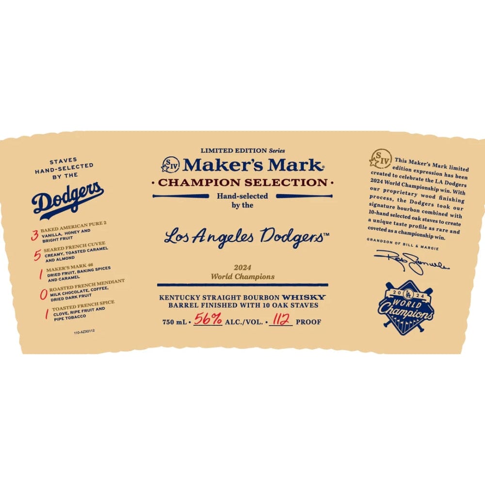Maker's Mark Champion Selection Los Angeles Dodgers 2024 Limited Edition Bourbon Maker's Mark 