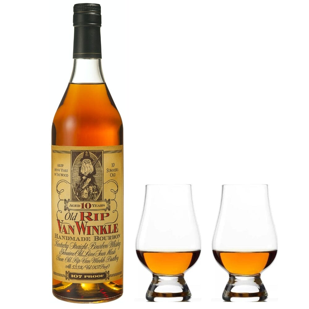 Old Rip Van Winkle 10 Year Bourbon and Glencairn Whiskey Glass Set Bourbon Pappy Van Winkle 
