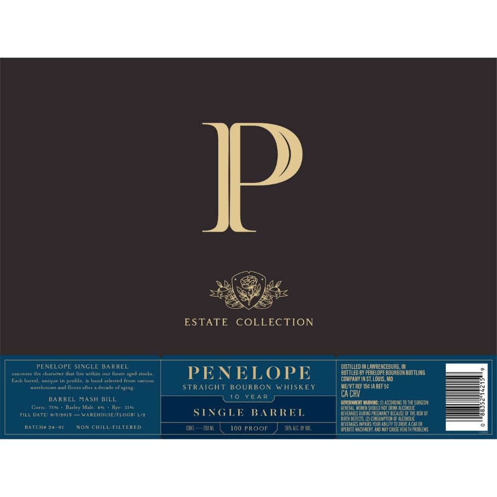 Penelope Estate Collection 10 Year Old Single Barrel Bourbon Bourbon Penelope Bourbon 