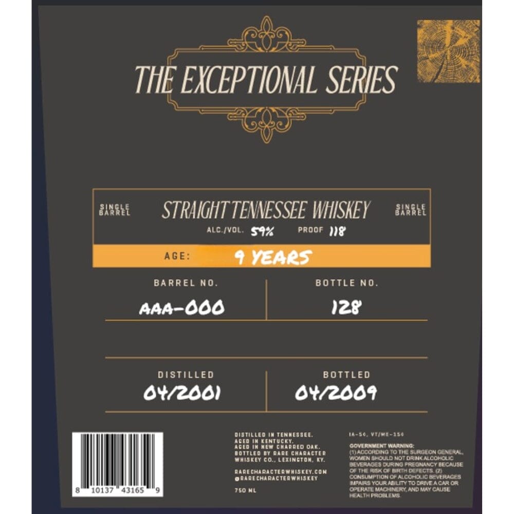Rare Character The Exceptional Series 9 Year Old Tennessee Whiskey Tennessee Whiskey Rare Character Whiskey 