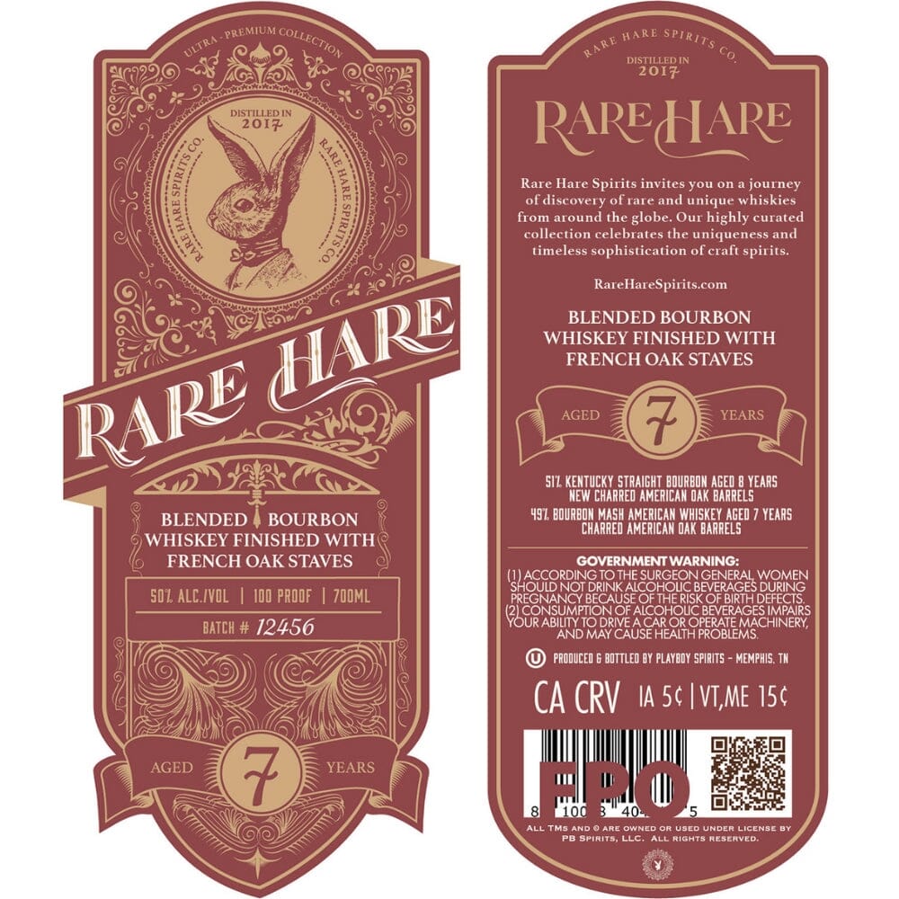 Rare Hare 7 Year Old Bourbon Finished with French Oak Staves Bourbon Rare Hare Spirits 