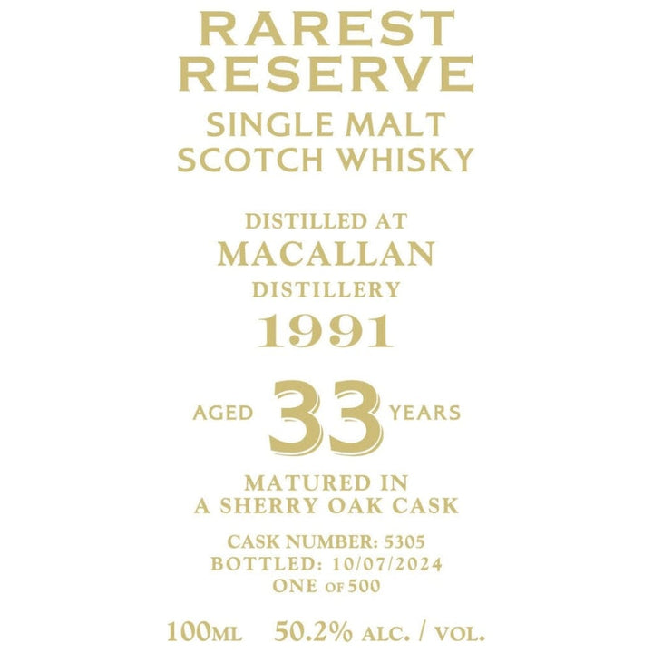 Rarest Reserve 33 Year Old Macallan 1991 Scotch The Macallan 