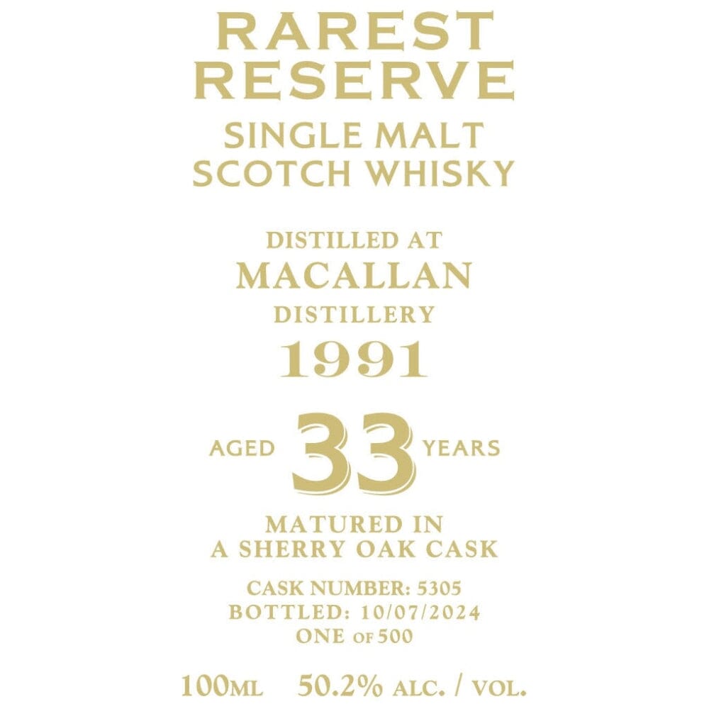 Rarest Reserve 33 Year Old Macallan 1991 Scotch The Macallan 