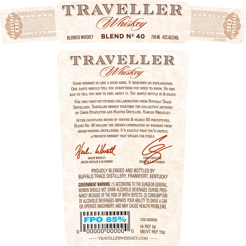 Traveller Whiskey by Chris Stapleton & Buffalo Trace Blended American Whiskey The Traveller Whiskey 